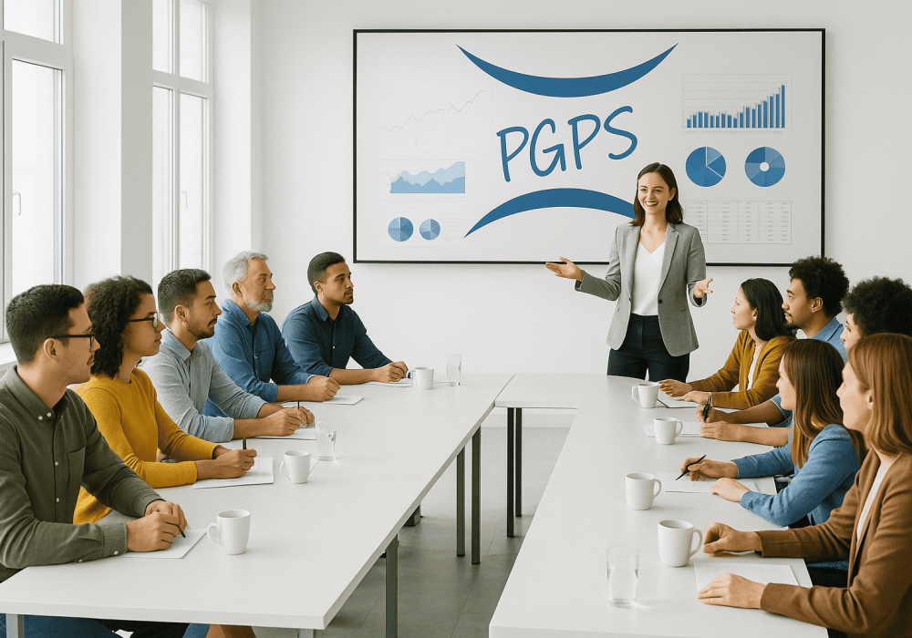 Formation Réduction des coûts Formatrice PGPS animant une session sur les actualités sociales et RH 2025 devant des professionnels en entreprise.